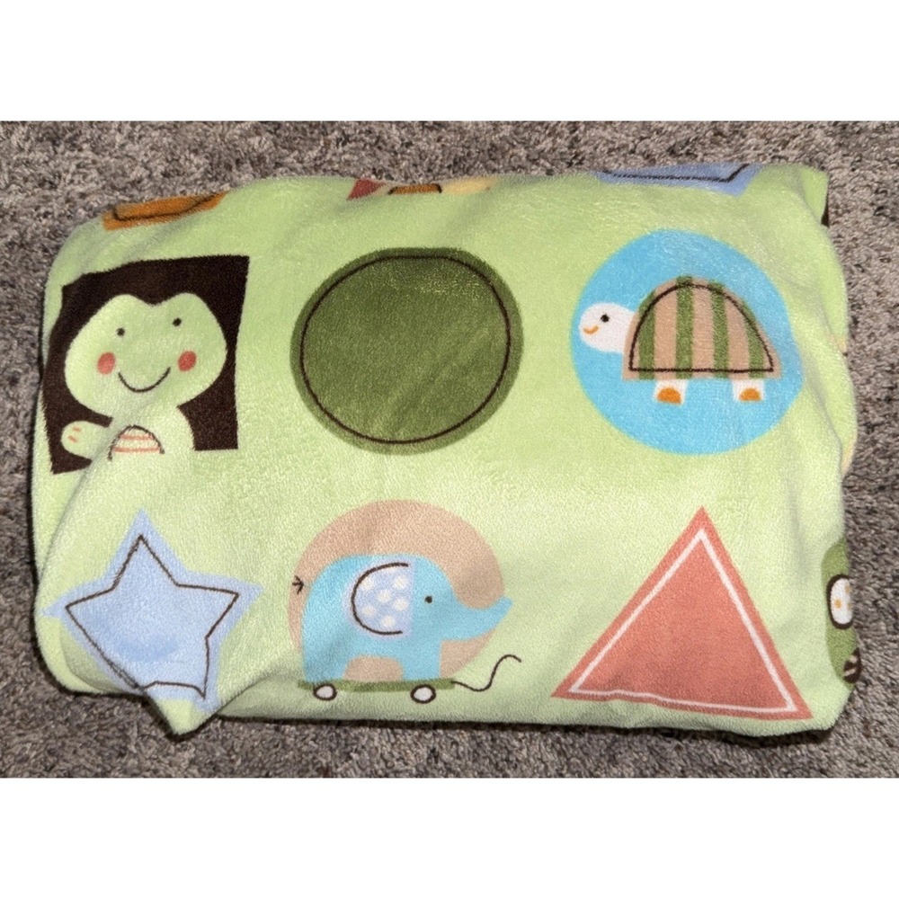 Circo Baby Blanket Green Shapes‎ Turtle Bear Monkey Duck Brown Sherpa 30 X 40